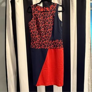 Ann Taylor Red and Navy Patterned Midi Dress